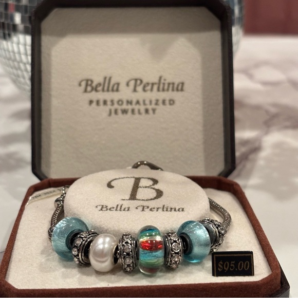 Bella Perlina Aqua and Silver Beaded Bracelet - Picture 2 of 8